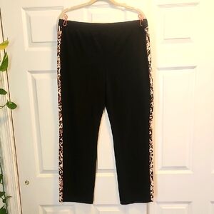 Susan Graver Weekend Black Pants with Leopard Print Trim